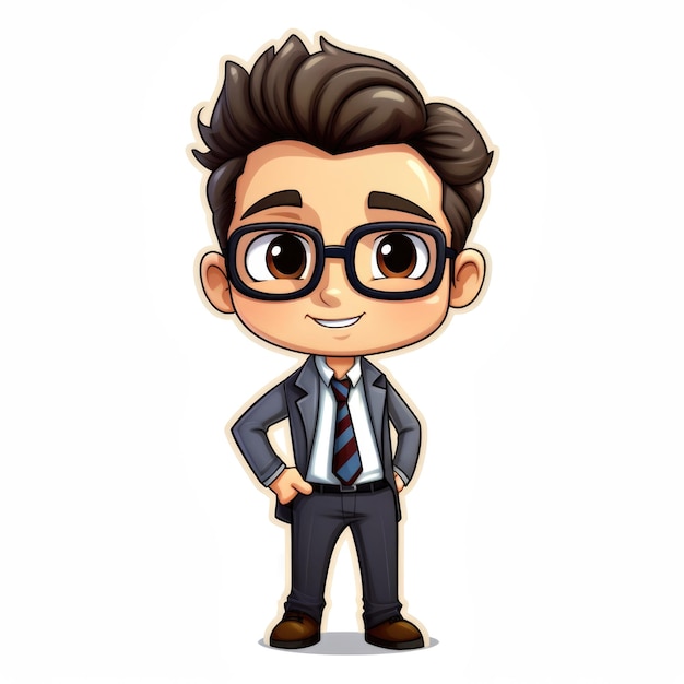 A cartoon man in a suit and glasses