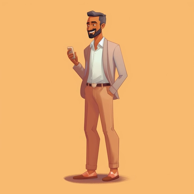 Photo cartoon man in a suit holding a cup of coffee generative ai