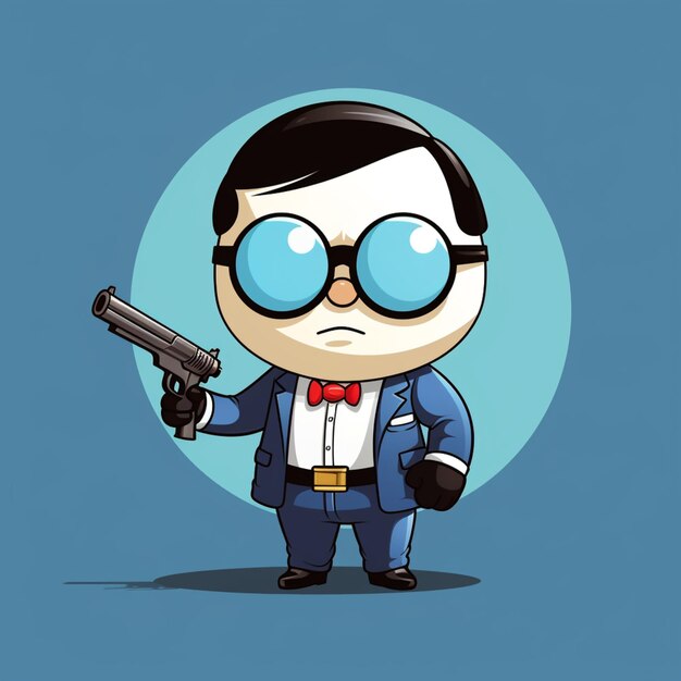 Cartoon man in suit holding a gun and wearing sunglasses generative ai