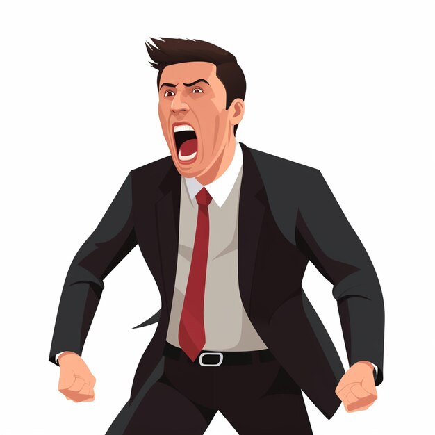 Photo cartoon man in suit and tie yelling with his mouth wide open generative ai