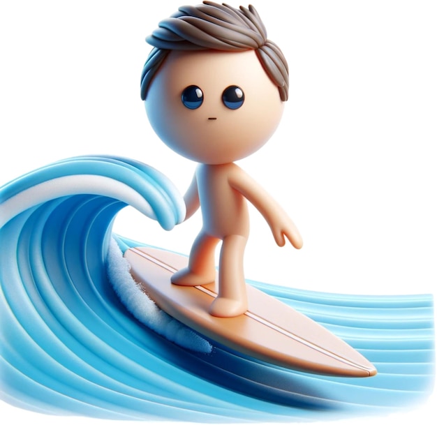 Photo a cartoon man on a surfboard with a surfer on the side