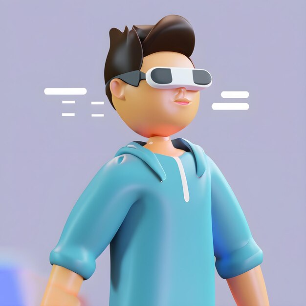 Photo a cartoon of a man wearing a blue shirt with the word goggles on it