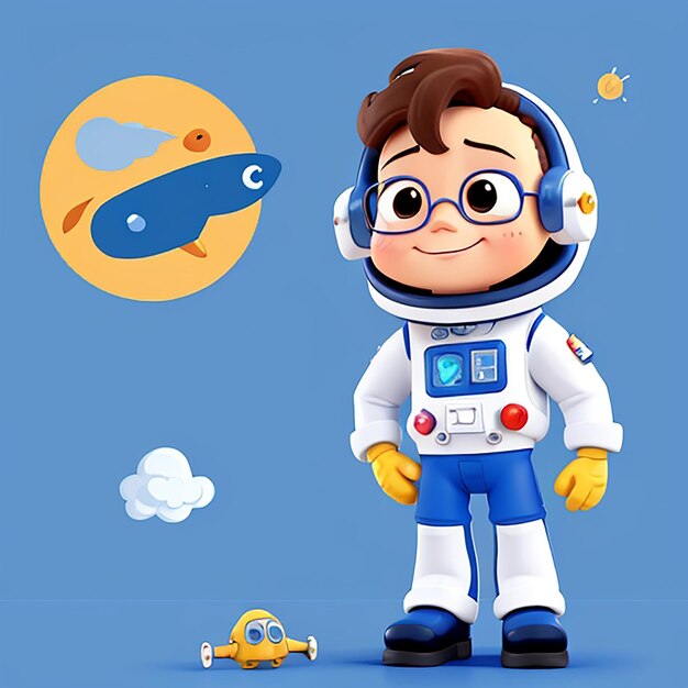 Photo a cartoon of a man wearing a space suit and a blue helmet with the word  space  on it