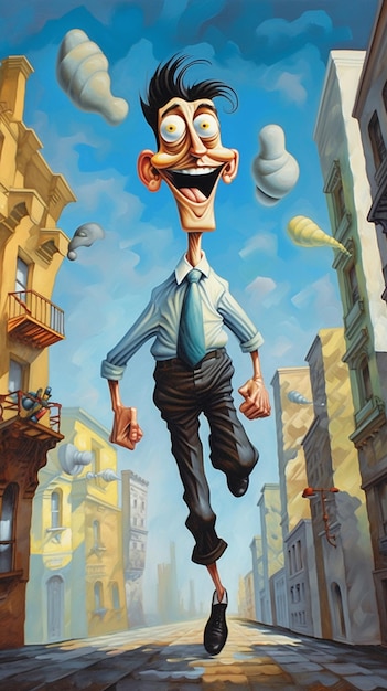 A cartoon of a man wearing a tie and a shirt that says " happy ".