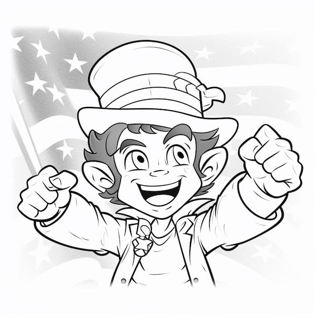 A cartoon of a man wearing a top hat pointing to the us flag.