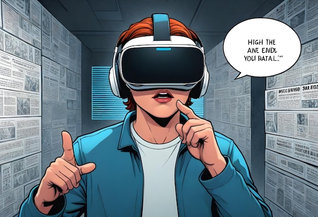 a cartoon of a man wearing a virtual reality headset