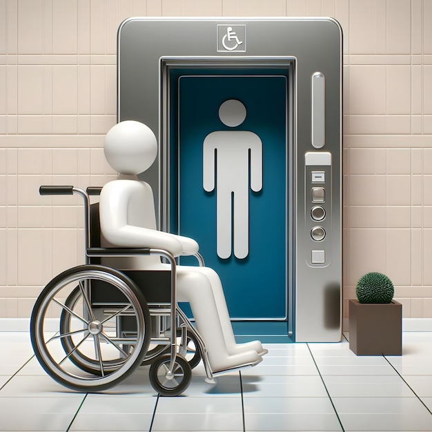 Photo a cartoon man in a wheelchair inside an elevator