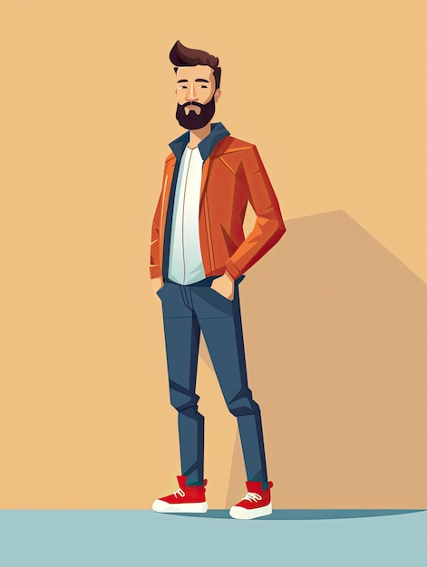 A cartoon of a man with a beard and a red jacket.