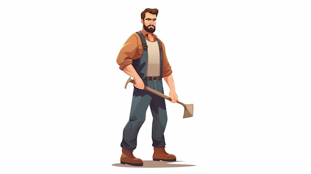 cartoon man with beard and suspenders holding an axe generativ ai