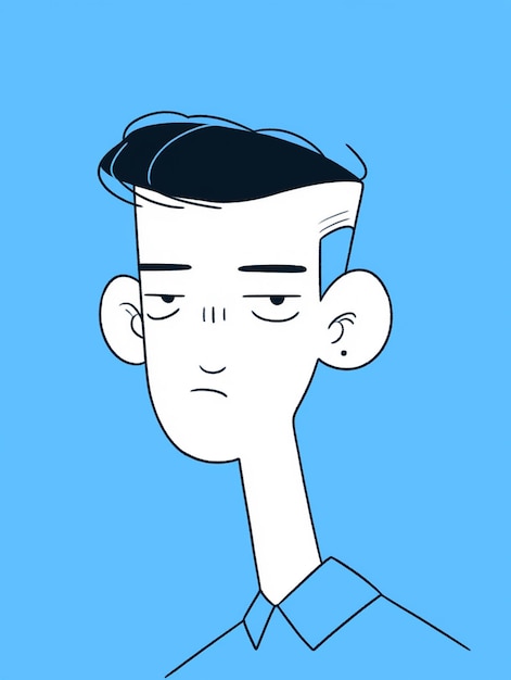 Photo cartoon of a man with a blue shirt and a black hair generative ai