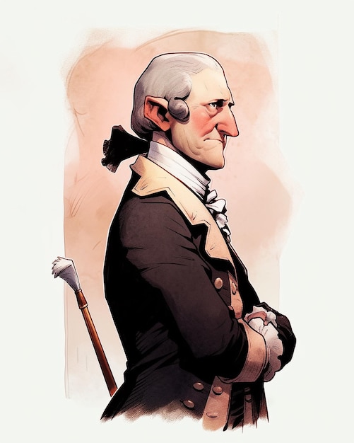 Photo a cartoon of a man with a cane and a balding head.