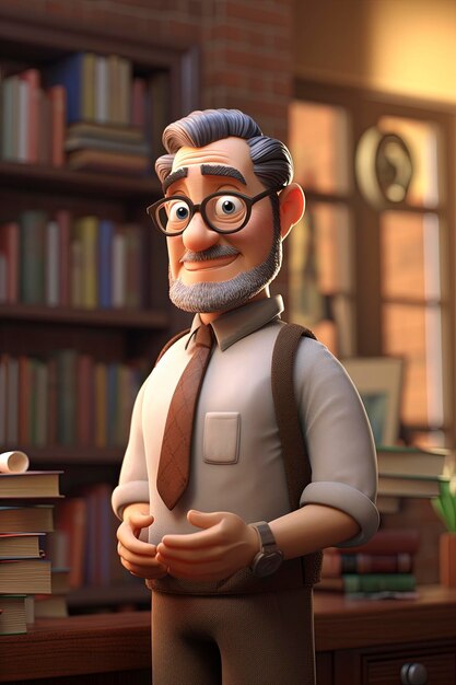 a cartoon of a man with glasses and a book in front of him.