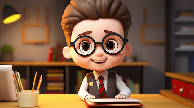 Карикатура на человека в очках и с ноутбуком.