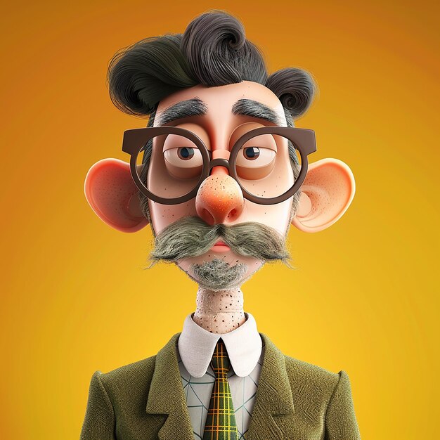 Photo a cartoon of a man with glasses and a mustache and glasses