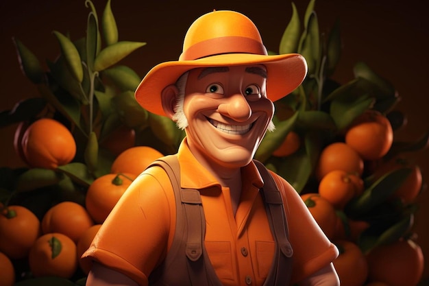 A cartoon of a man with a hat and orange hat
