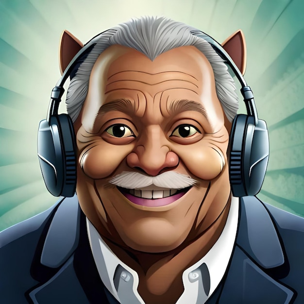 A cartoon of a man with headphones on