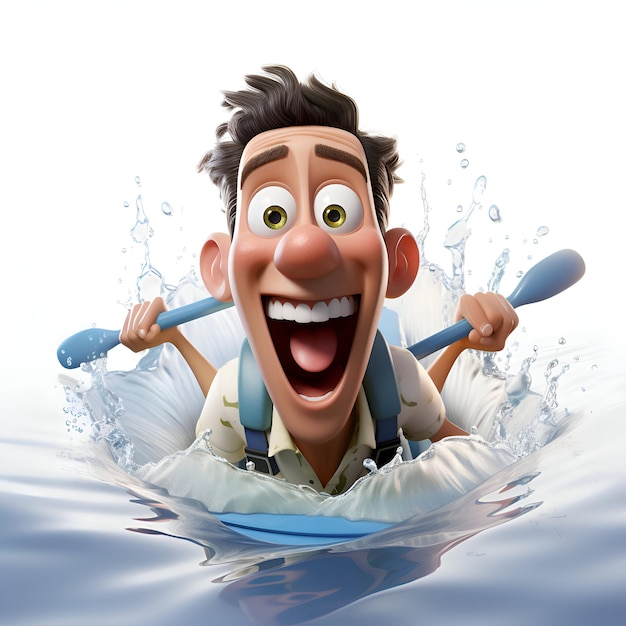 Cartoon man with a kayak on a white background illustration