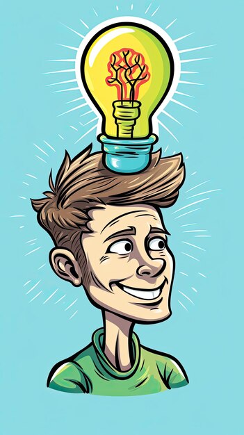 Photo a cartoon of a man with a light bulb on his head