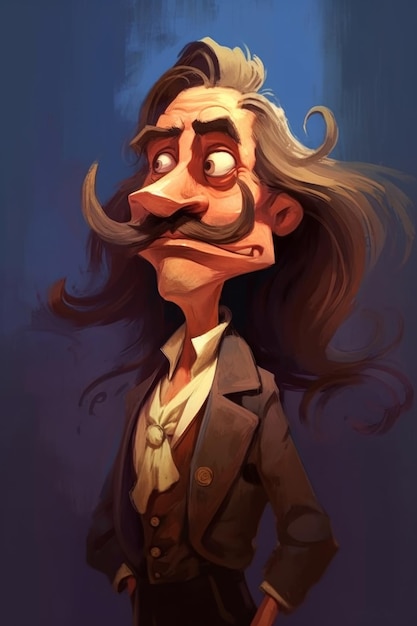 A cartoon man with a mustache and long hair in the style of tibor nagy grotesque caricatures ar 23