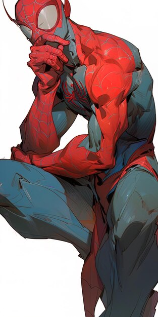 Photo a cartoon of a man with a red bodysuit on his back