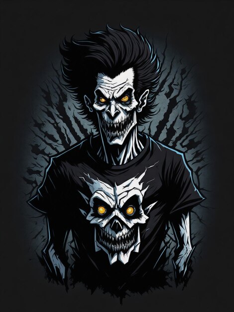 A cartoon of a man with a skull on his shirt