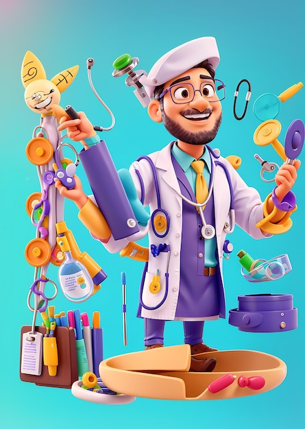 a cartoon man with a stethoscope on his head