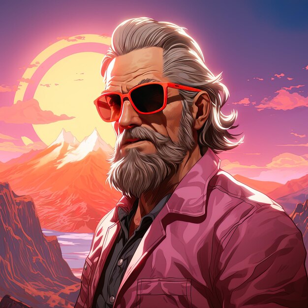 Photo a cartoon of a man with sunglasses and a shirt that says  old man