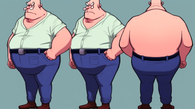 Photo cartoon of a man with three different body types generative ai