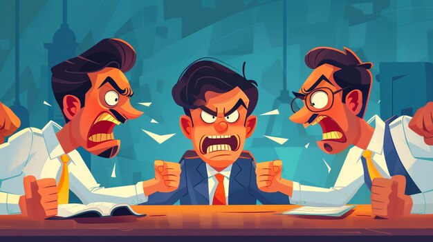 a cartoon of a man with the words angry about the boss