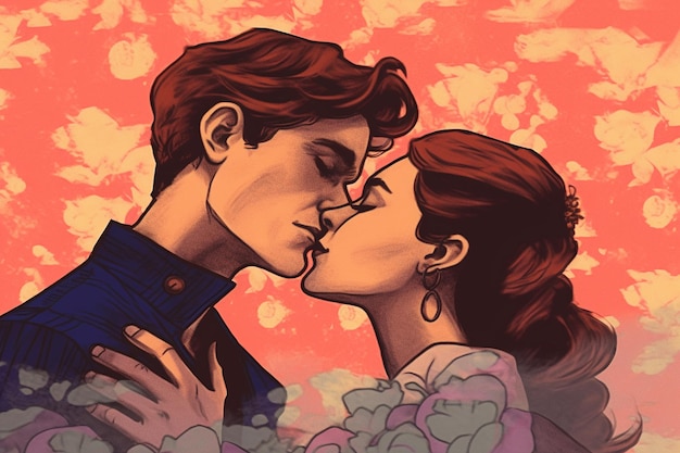 Карикатура на целующихся мужчину и женщину.