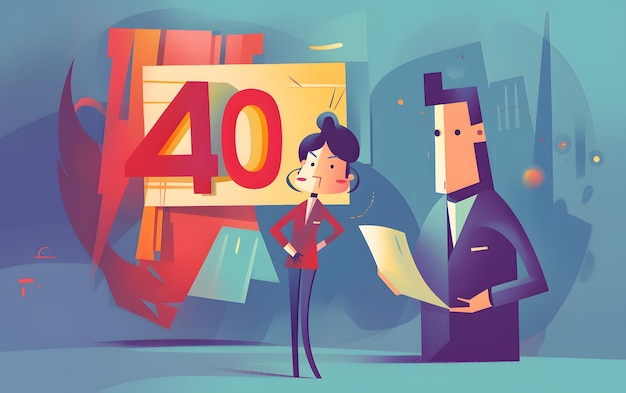 A cartoon of a man and a woman with the number 40 on it