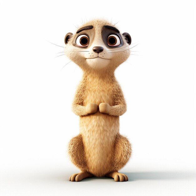 Photo cartoon meerkat standing on its hind legs with a white background generative ai