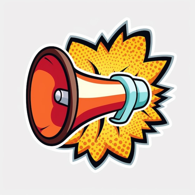 Photo cartoon megaphone with explosion effect on white background generative ai