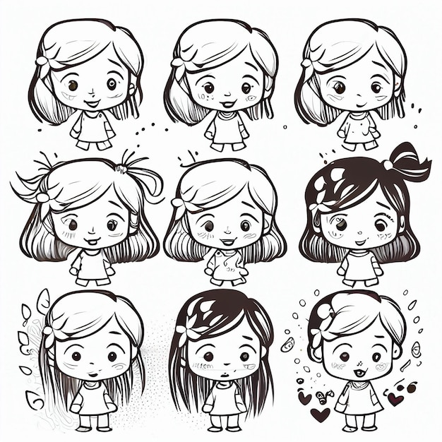 cartoon meisje gezichten met verschillende uitdrukkingen generatieve ai