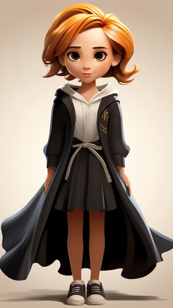 cartoon meisje in een schooluniform met een hoodie en een cape generatieve ai