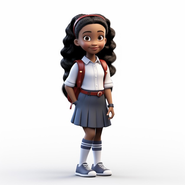 cartoon meisje in schooluniform met rugzak en school schoenen generatieve ai