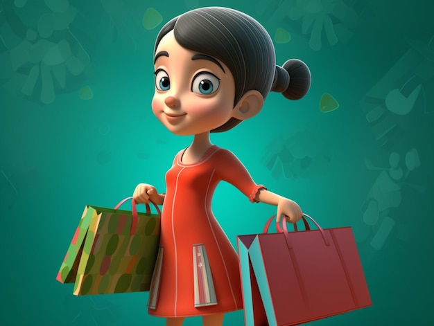 Cartoon meisje met boodschappentas shopping concept