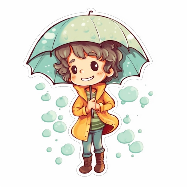 cartoon meisje met paraplu in de regen generatieve ai