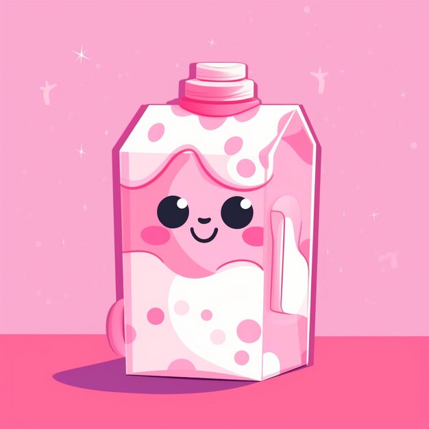 Foto cartoon melk doos met een roze achtergrond en een roze agtergrond generatieve ai