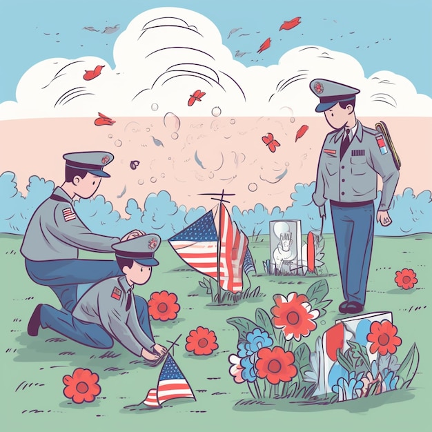 Cartoon Memorial Day celebration