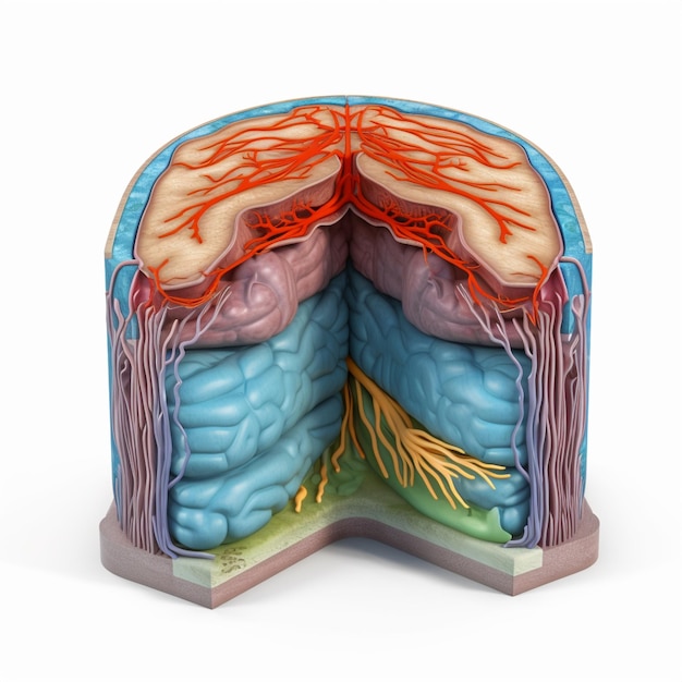 Photo cartoon meninges with cerebrospinal fluid