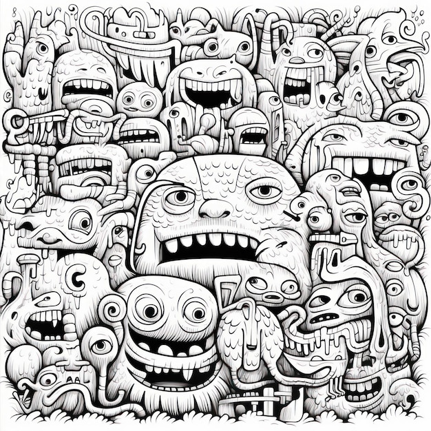 Foto cartoon met de hand getekende doodles monster city illustratie grappige vector kunstwerken