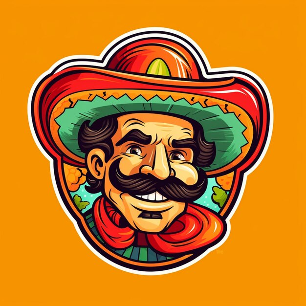 A cartoon mexican man with a mustache and a sombre generative ai