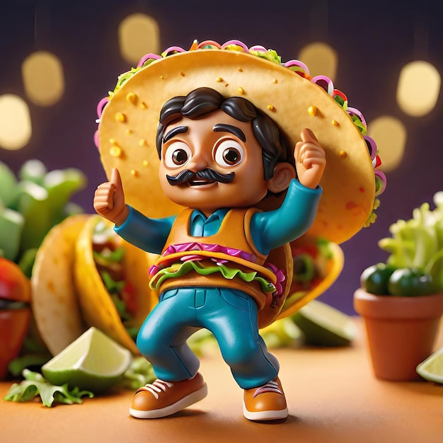 Photo cartoon mexican people with taco