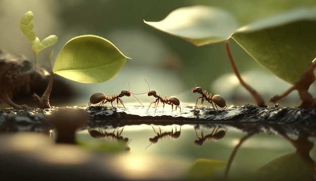 Cartoon mierenkolonie die samenwerken