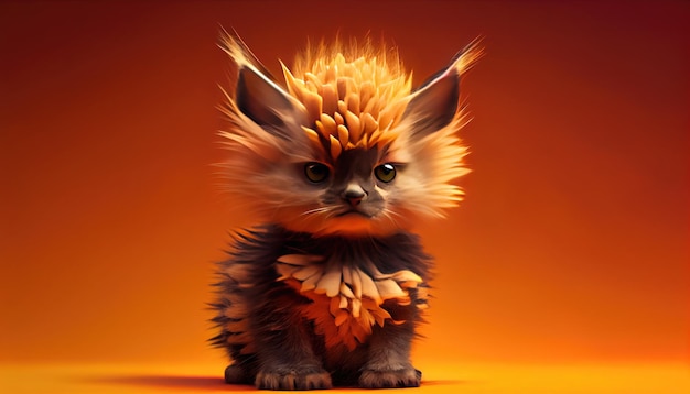 Cartoon of a mini cat with spiky hair.