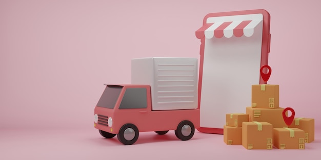 cartoon minimal cardboard box or delivery package. online express delivery service concept.