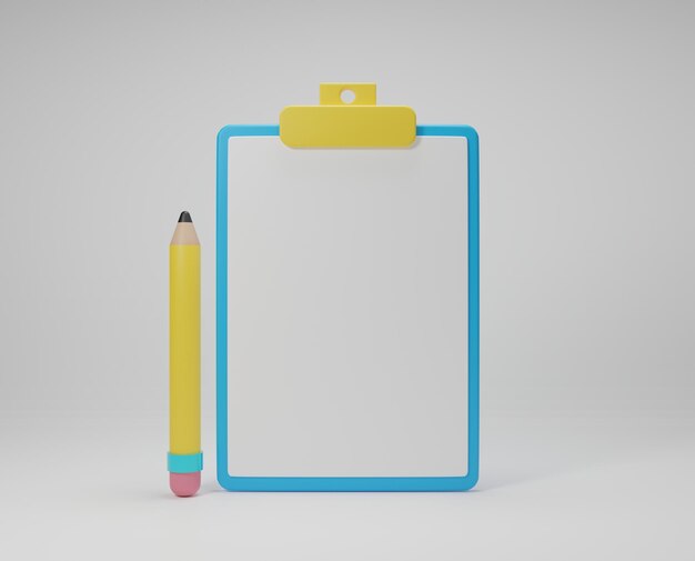 Cartoon minimal Clipboard and pencil with sheets of paper. working plan to success,