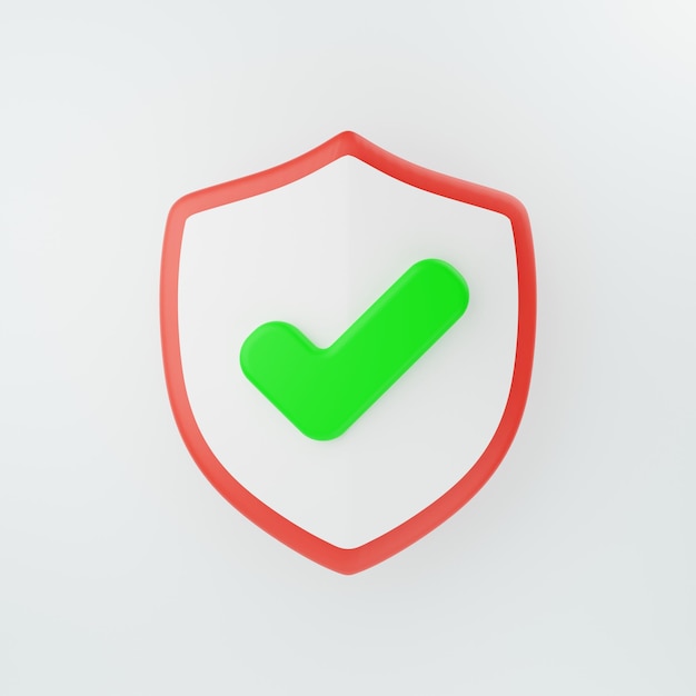 Cartoon minimal protection shield icon, checkmark on shield\
symbol