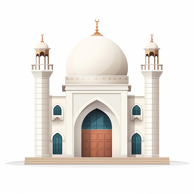 Cartoon mockup of a small mosque with a simple design on a white background